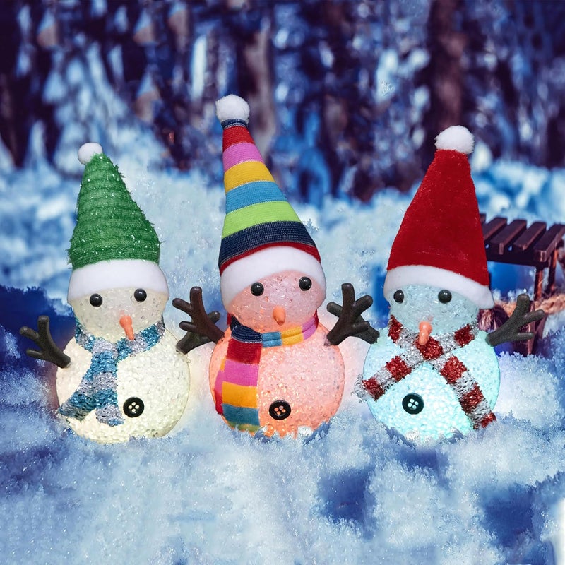 YAKii Christmas Decorations 7.3'' LED Snowmen Lamp Color Changing with Colorful Hat & Scarf Christmas Snowman Desk Centerpiece Decoration for Battery Operated Indoor Home Holiday Decor,Brown,Set of 3 - Image 1